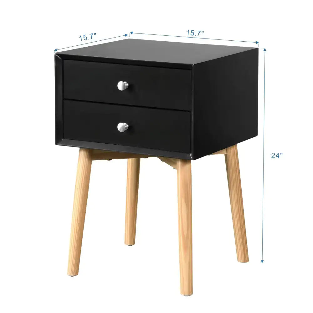 Side Table, With 2 Drawers And Rubber Wood Legs