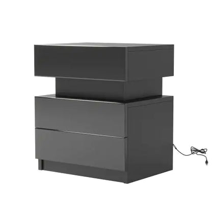 NEW LED Nightstand Modern Black Nightstand With Led Lights