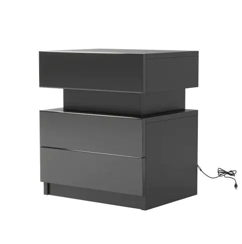 NEW LED Nightstand Modern Black Nightstand With Led Lights