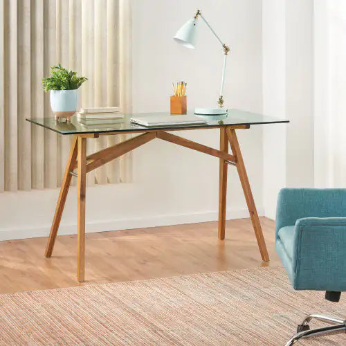 Wood And Glass Material Desk