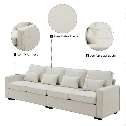 Seater Modern Linen Fabric Sofa