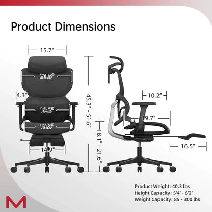 Ergonomic Office Chair With Footrest, Tilt Mesh Computer Chair