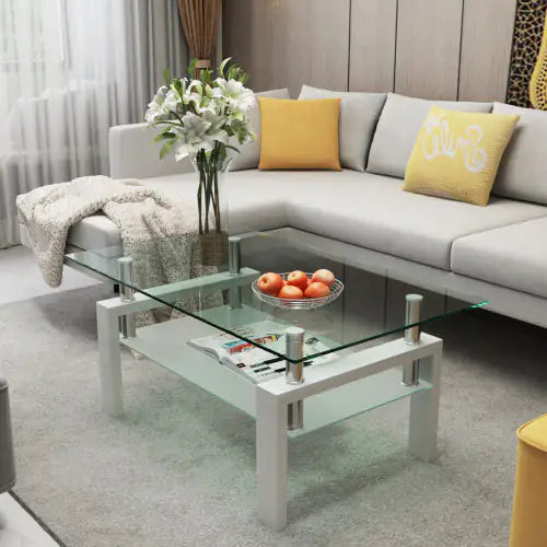 White Coffee Table, Clear Modern