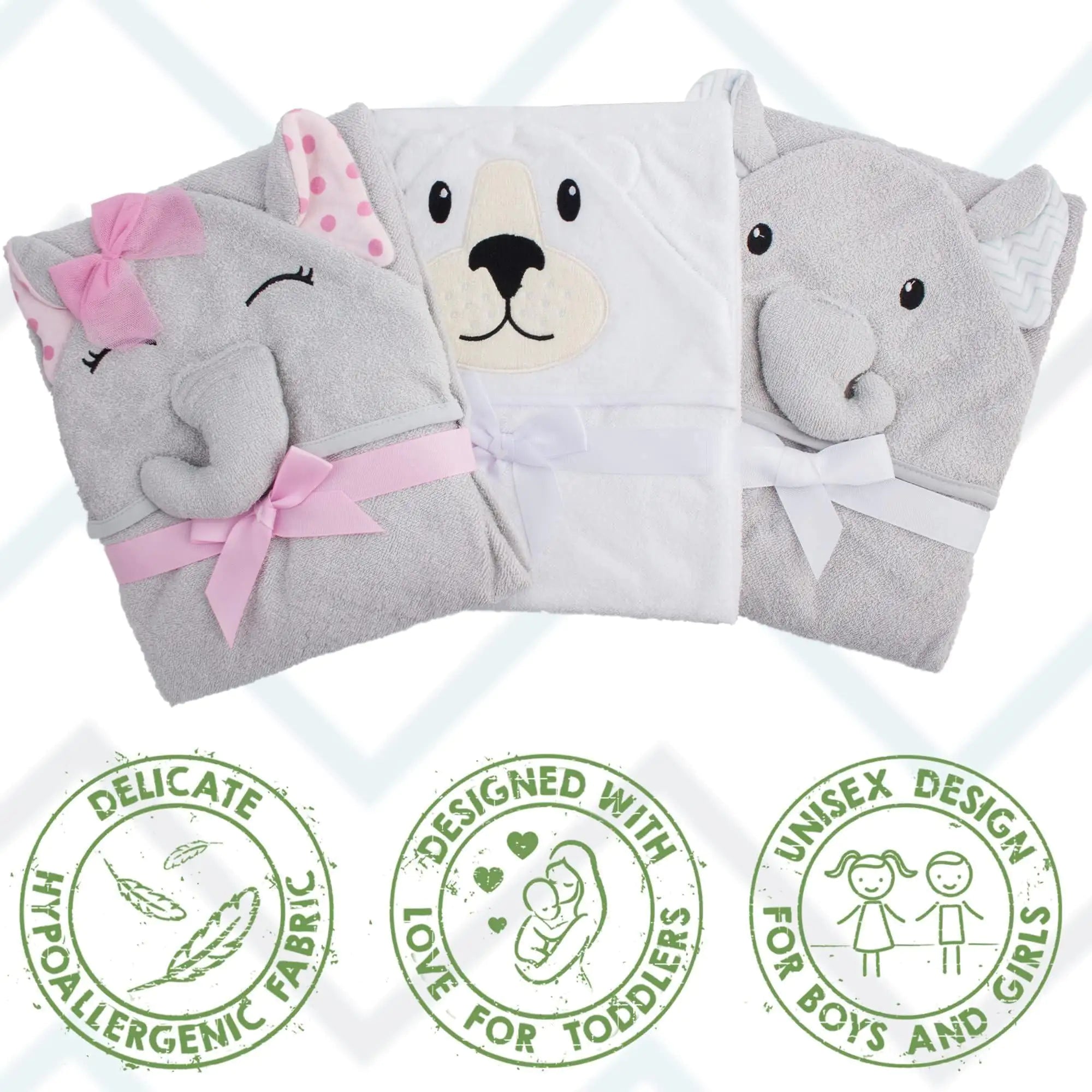 Hooded Baby Towels 33x33 Inch with Elephant Face
