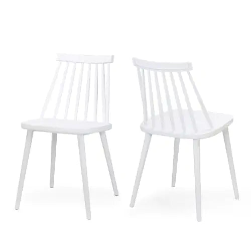 Farmhouse Spindle Back Dining Chairs, Set Of 2, White