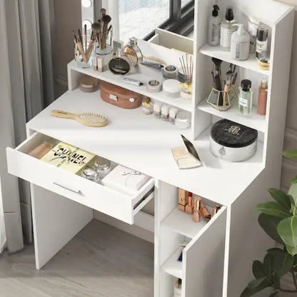 Vanity Desk With Mirror Light, Three Level Storage Dresser