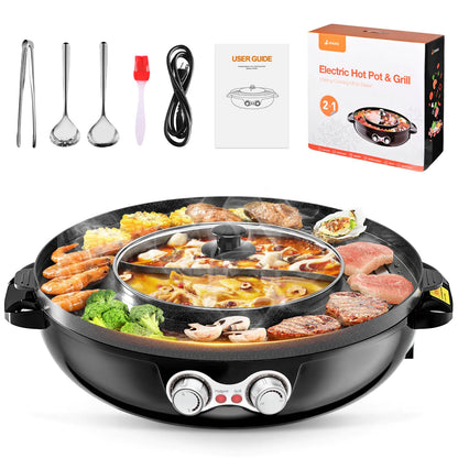 Electric Smokeless Grill and Hot Pot 2000W