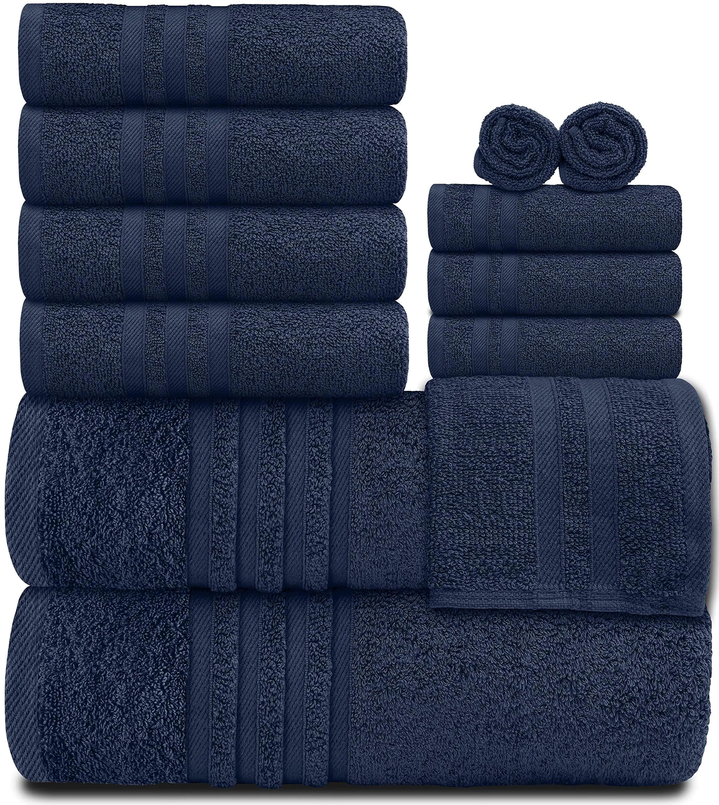 12 Pcs Bath Towel Set, Wealuxe Soft Navy Blue