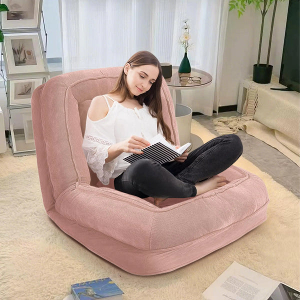 Upholstered Human Dog Bed for Adult & Pets Convertible Lazy Sofa Bed with 5 Adjustable Position Comfy Tatami Sofa Bed Bean Bag Sofa with 2 Soft Pillows for Bedroom Living Room Office (Pink)