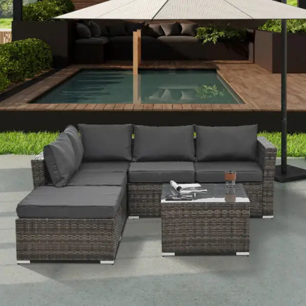 Patio Outdoor Furniture, 4 Set Wicker With Tempered Glass