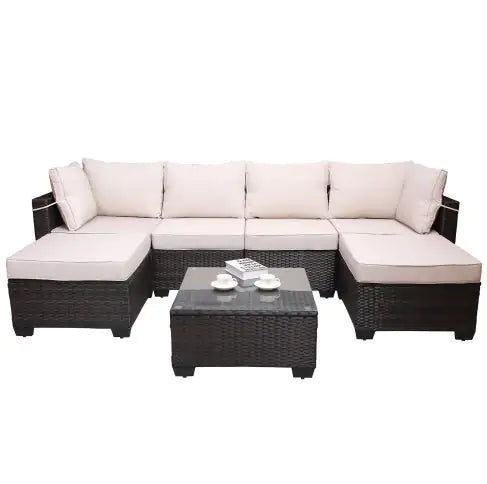 Outdoor Patio Furniture 7Piece PE Rattan Wicker