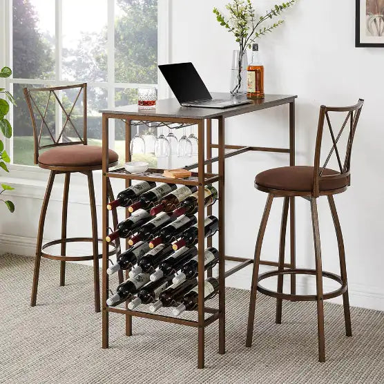 2 Piece Bar Stools, Bar Chairs, Brown Bar Stools,Country Style Industrial,Easy To Assemble, With Footrest For Indoor Bar Dining Kitchen