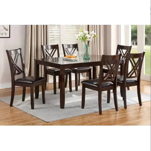 7pcs Dining Set Dining Table 6 Side Chairs Clean Espresso Finish Cushion Seats