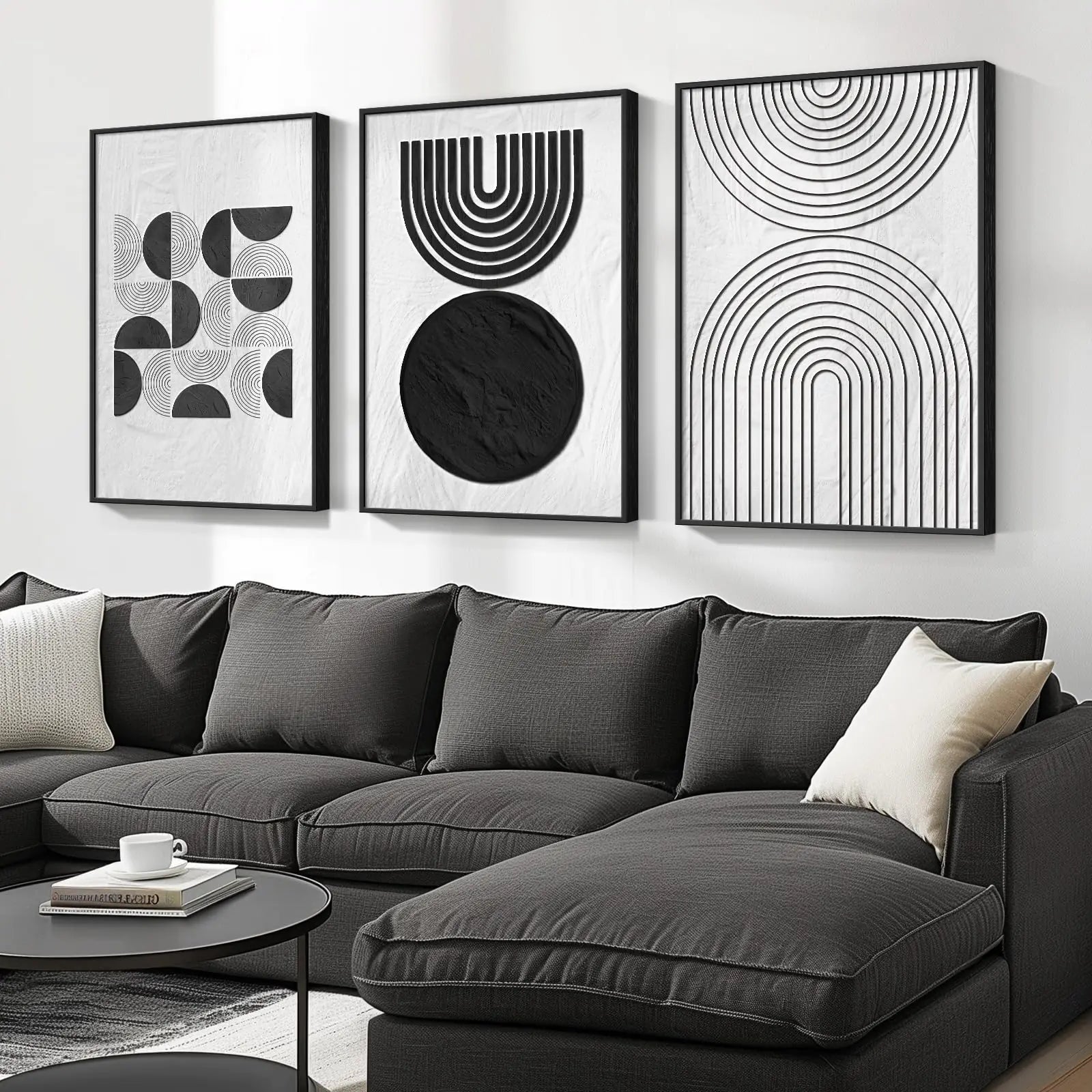 Large Framed Black and White Abstract Wall Art