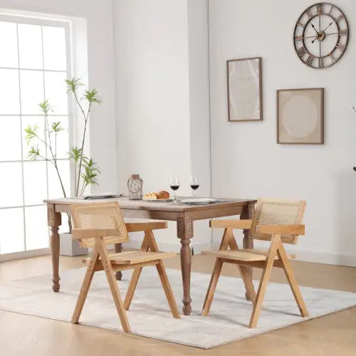Hengming Cane Solid Wood Dining Chairs, set Of 2