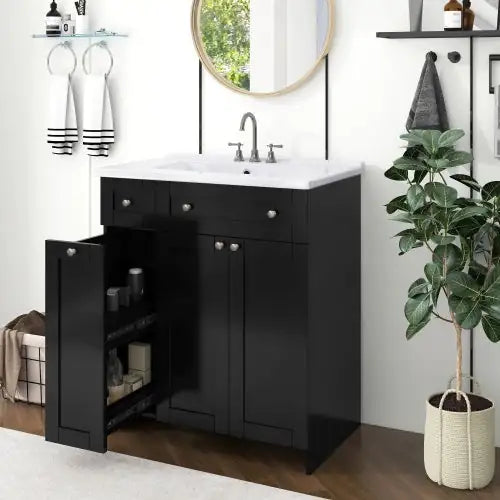 Black Bathroom Vanity With Ceramic Sink Combo