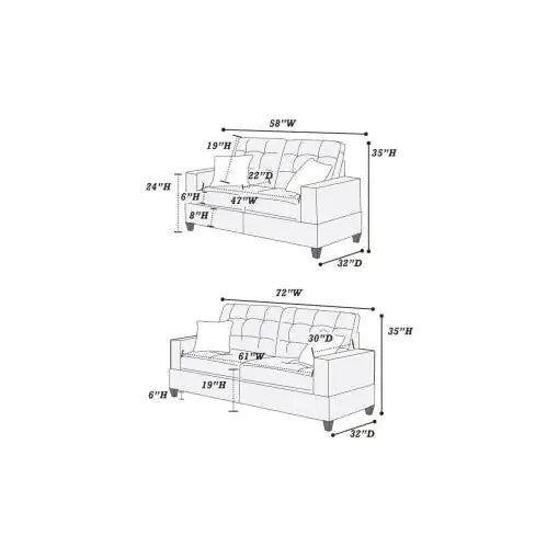 2pc Sofa And Loveseat Set, Solid Pine