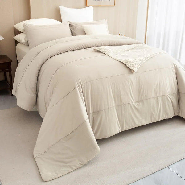 CozyTide Oversized King Comforter 128"x120"100% Cotton Solid Color Pleated Extra Large King Comforter Set 3 Pieces Soft Simple Style Wheat Bedding Comforter Set Ultra Soft