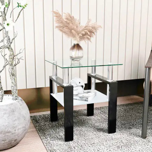 1-Piece Modern Tempered Glass Tea Table Coffee Table End Table, Square Table For Living Room, Transparent Black