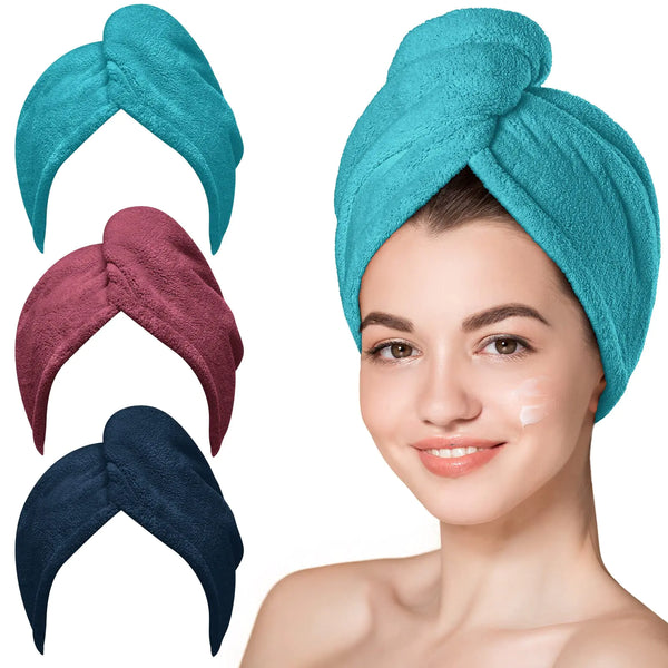 Hicober Microfiber Hair Towel, 3 Packs Hair Turbans for Wet Hair, Drying Hair Wrap Towels for Curly Hair Women Anti Frizz (Plum,Navy,Aqua Green) Plum,navy,aqua Green Large