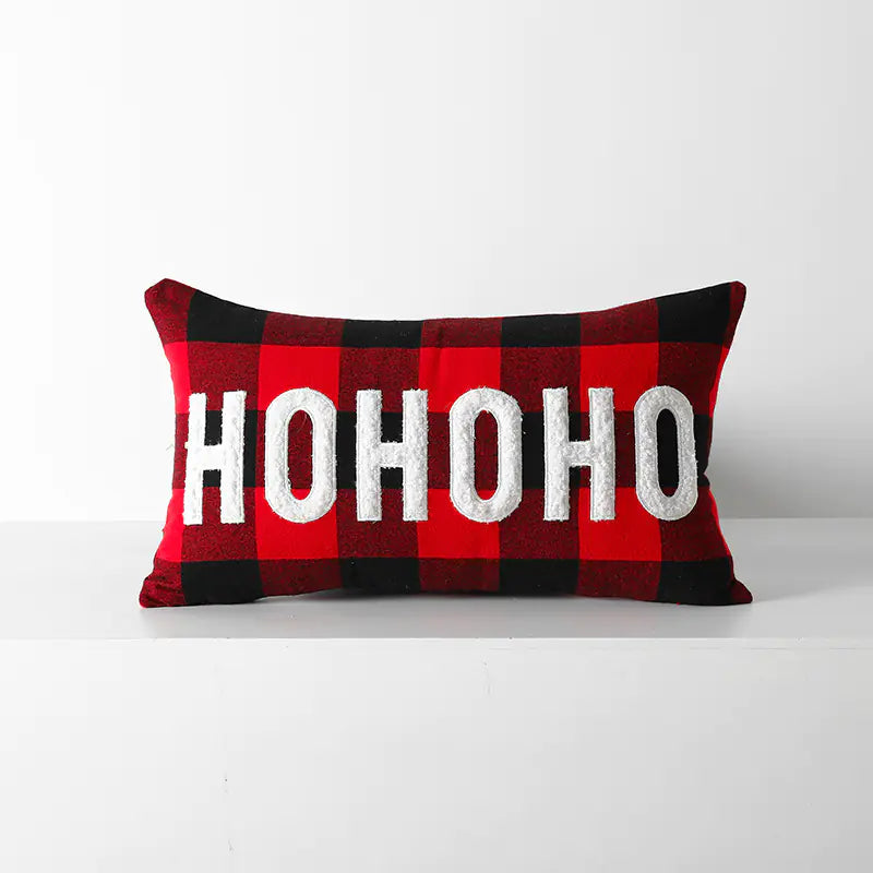Christmas Red Black Plaid Embroidered Cushion Cover
