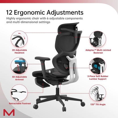 Ergonomic Office Chair With Footrest, Tilt Mesh Computer Chair