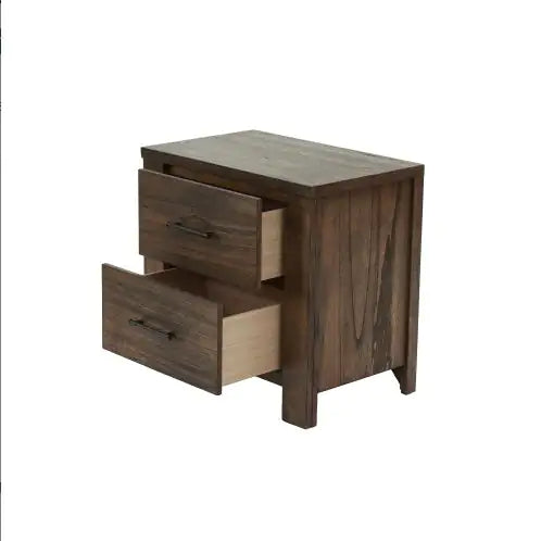 Oak Finish 1pc Nightstand Wooden Bedside Table 2x Drawers Storage Bedroom Furniture