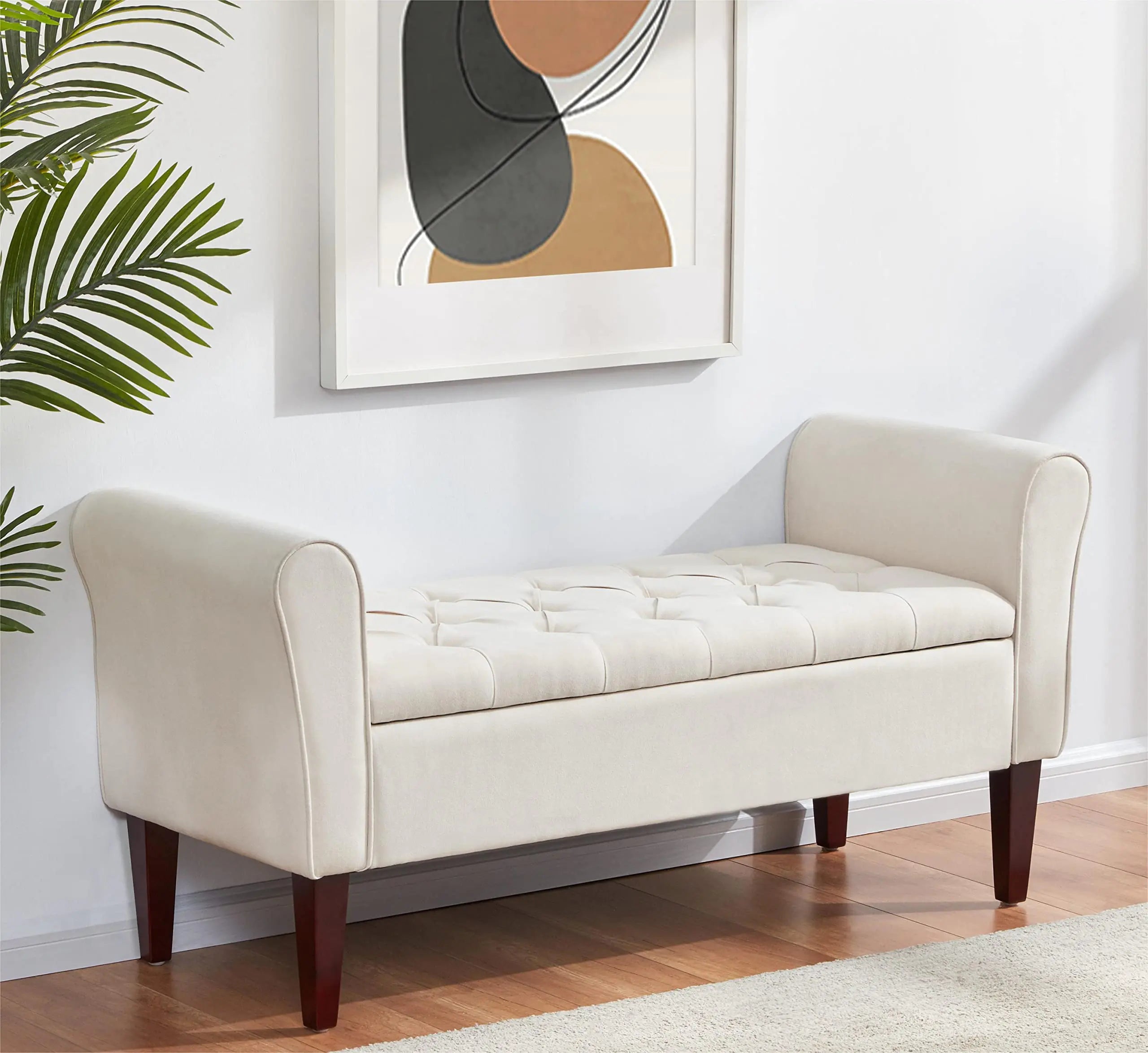 HUIMO 48" Arm Storage Ottoman with 7.5-inch Solid Wood Legs