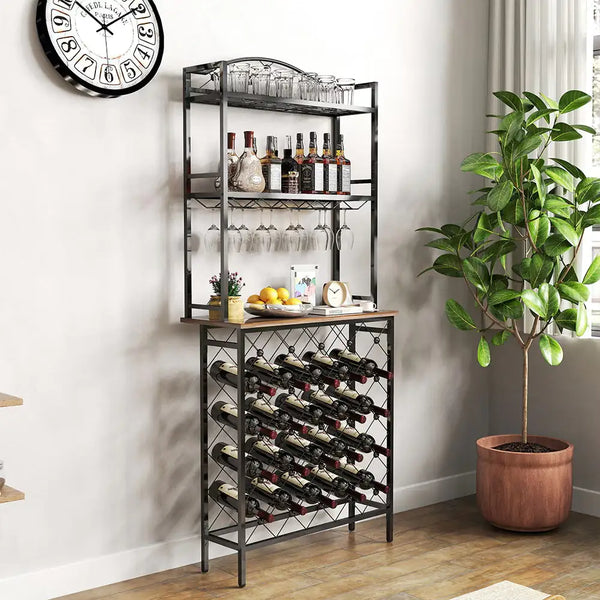 Tall Wine Holder Stand With Wine Glass Holder