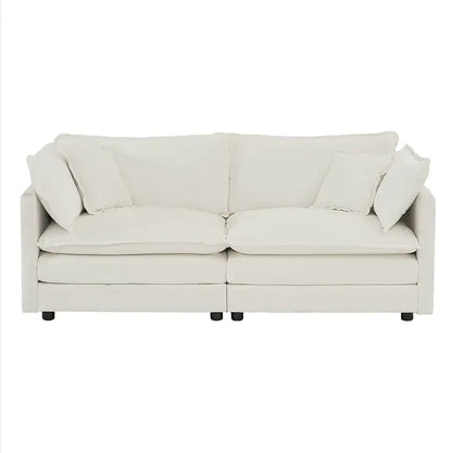 Modern Fabric Double Sofa With 4 Pillows
