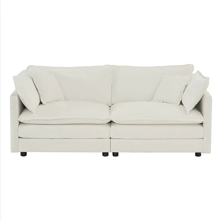 Modern Fabric Double Sofa With 4 Pillows
