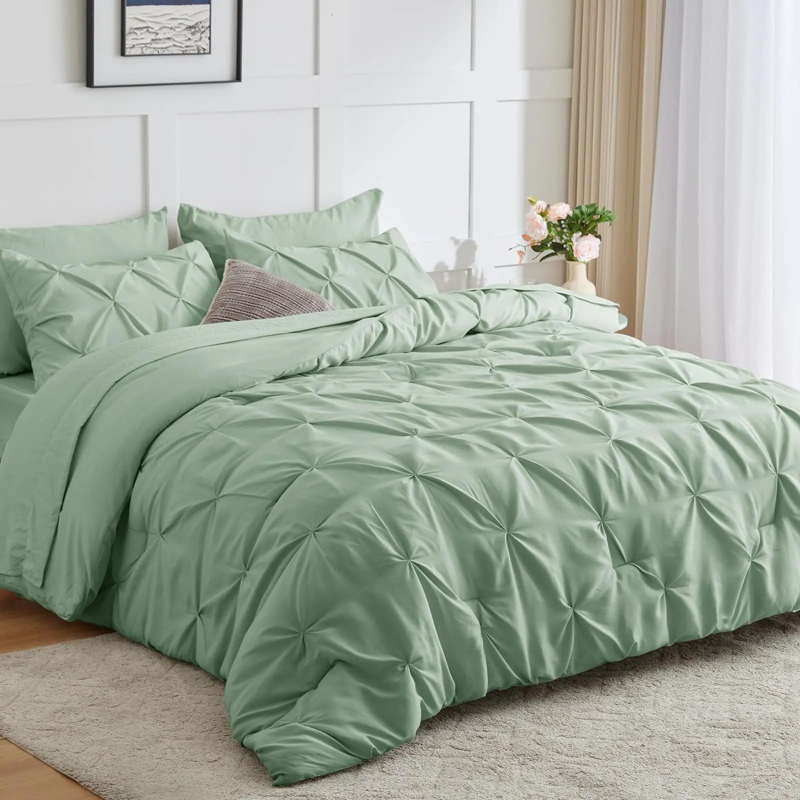 Sage Green King Comforter Set 7 Pieces (102"x90")