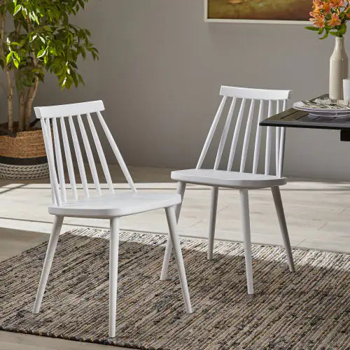 Farmhouse Spindle Back Dining Chairs, Set Of 2, White