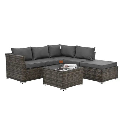 Patio Outdoor Furniture, 4 Set Wicker With Tempered Glass