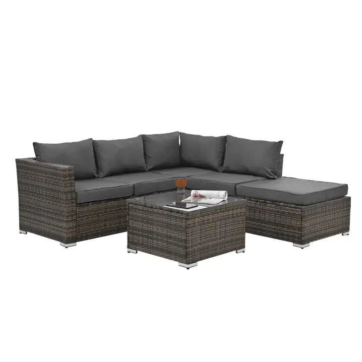 Patio Outdoor Furniture, 4 Set Wicker With Tempered Glass