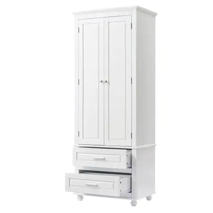 High Storage Cabinet With Two Drawers, White