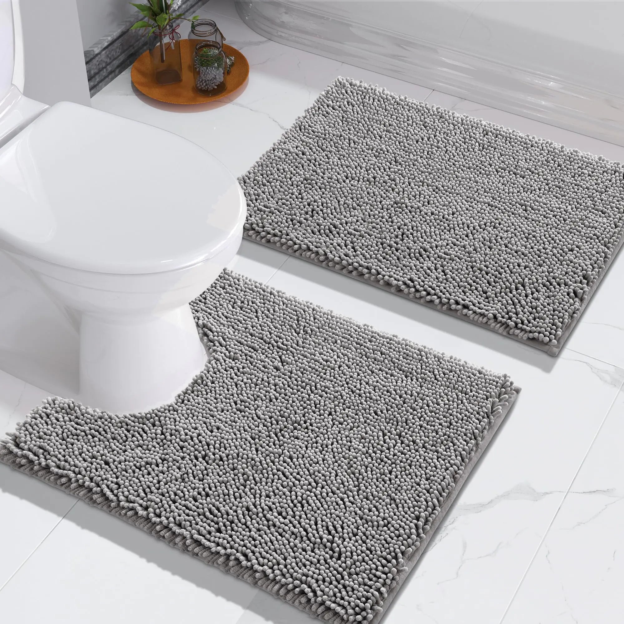 Yimobra Toilet Rug U-Shaped Set 2-Piece 24x20 + 24x17 Grey