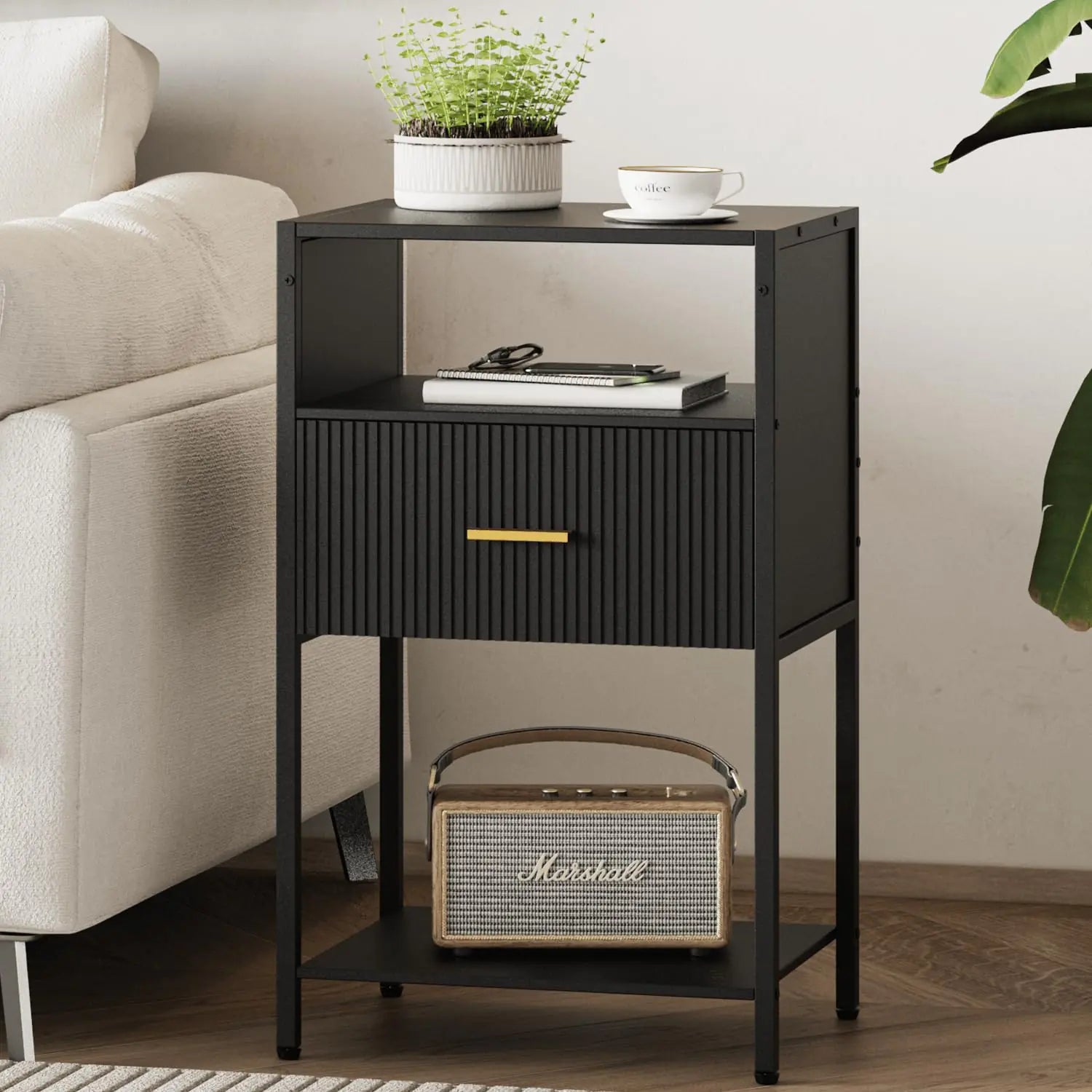JOONEE Black Side Table Modern Nightstand