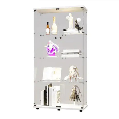 Two-door LED Lights Glass Display Cabinet, 4 Shelves
