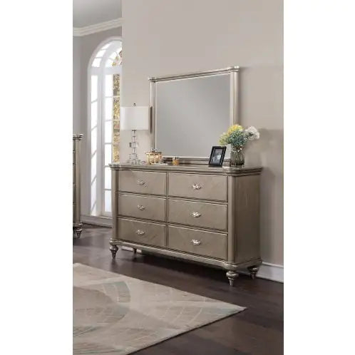 Luxury Antique Silver Champagne Finish Dresser W Mirror Storage Space Drawers Bedroom Furniture