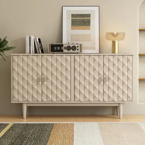 Modern 4-door Sideboard With Convex Doors And 2 Silver Handles For Living Room, Dining Room, Kitchen