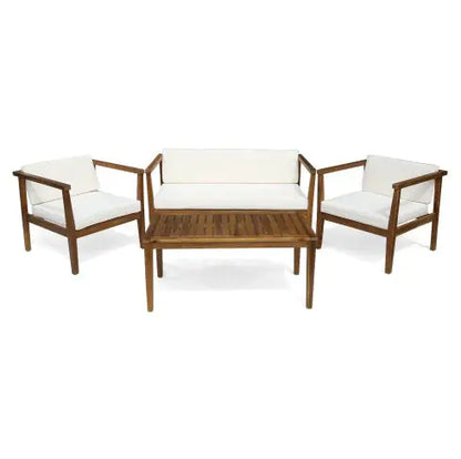 Outdoor 4-Seater Acacia Wood Chat Set With Coffee Table
