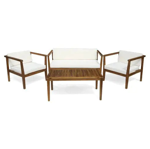 Outdoor 4-Seater Acacia Wood Chat Set With Coffee Table