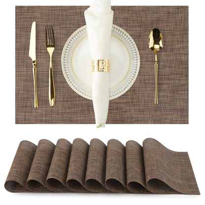 Heat-Resistant Brown Woven Placemats 8-Pack