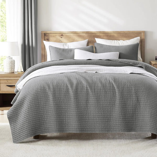 WDCOZY Grey Oversized King Size Quilt Set 2 Shams