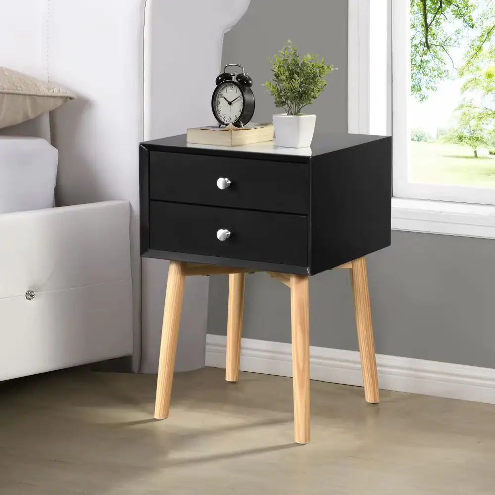 Side Table, With 2 Drawers And Rubber Wood Legs