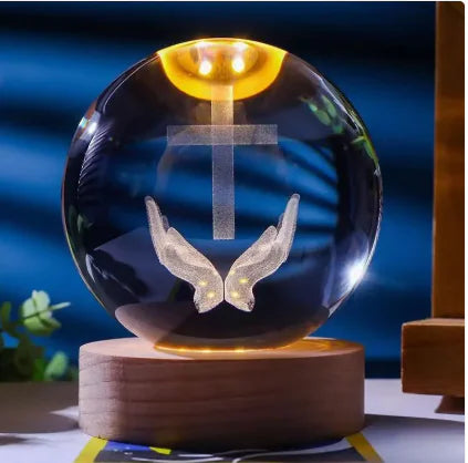 Luminous Crystal Ball Night Light Solid Wood Base Home Decoration