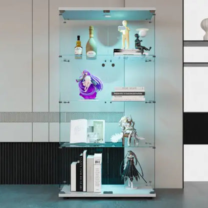 Two-door LED Lights Glass Display Cabinet, 4 Shelves