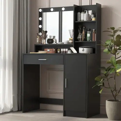 Vanity Desk With Mirror Light, Three Level Storage Dresser