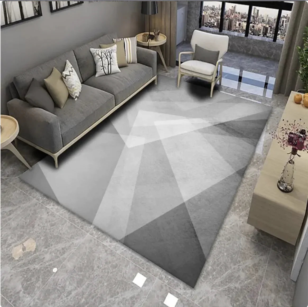 Velvet Geometric Pattern Living Room Rug